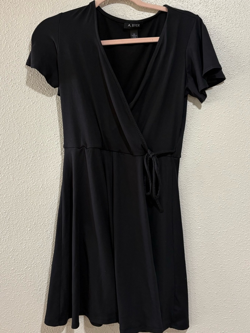 A. Byer Black Wrap Style Fit & Flare Dress Medium Soft Stretch